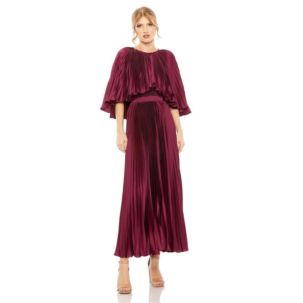 Mac Duggal Wine Pleated Maxi Dress
